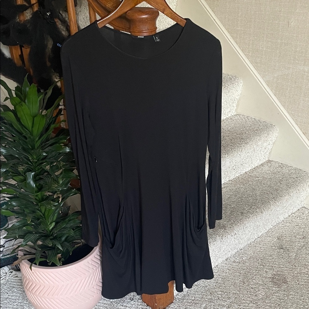 Betabrand Classic Black Silk Blend Dress W/ Pockets